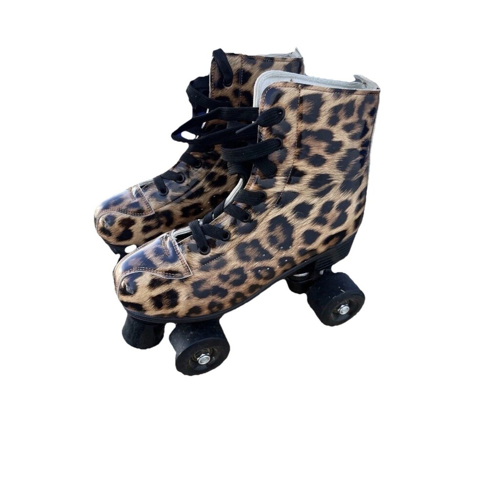 XUDREZ Double-Row Roller Skates Unisex Leopard  Leather High-top  Sz 39  Woman
